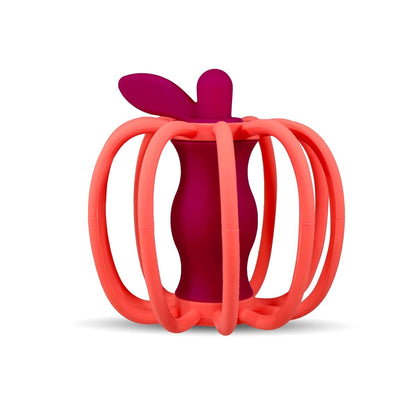 RaZbaby RaZ-Apple Silicone Teether & Rattle Toy, Textured Apple Shape, 3M+