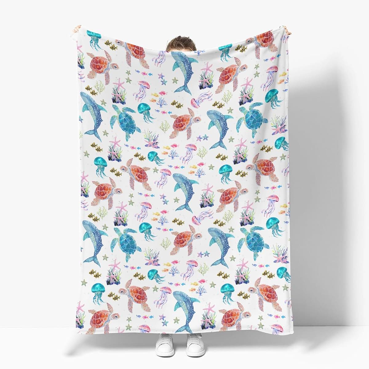 Fantasy Sea Animals Flannel Blanket for Baby Swaddle & Nursery Decor