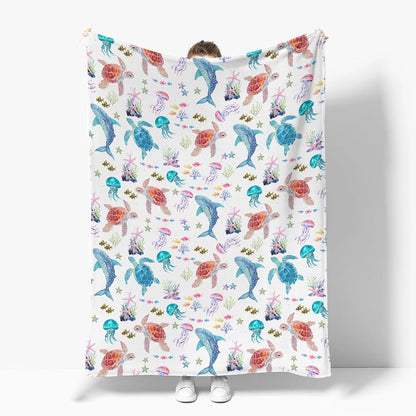 Fantasy Sea Animals Flannel Blanket for Baby Swaddle & Nursery Decor