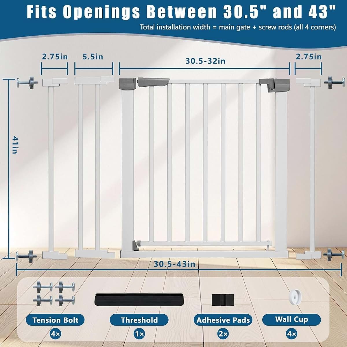 BabyOneStop 41-Inch Tall Pressure-Mounted Gate With Adjustable Width