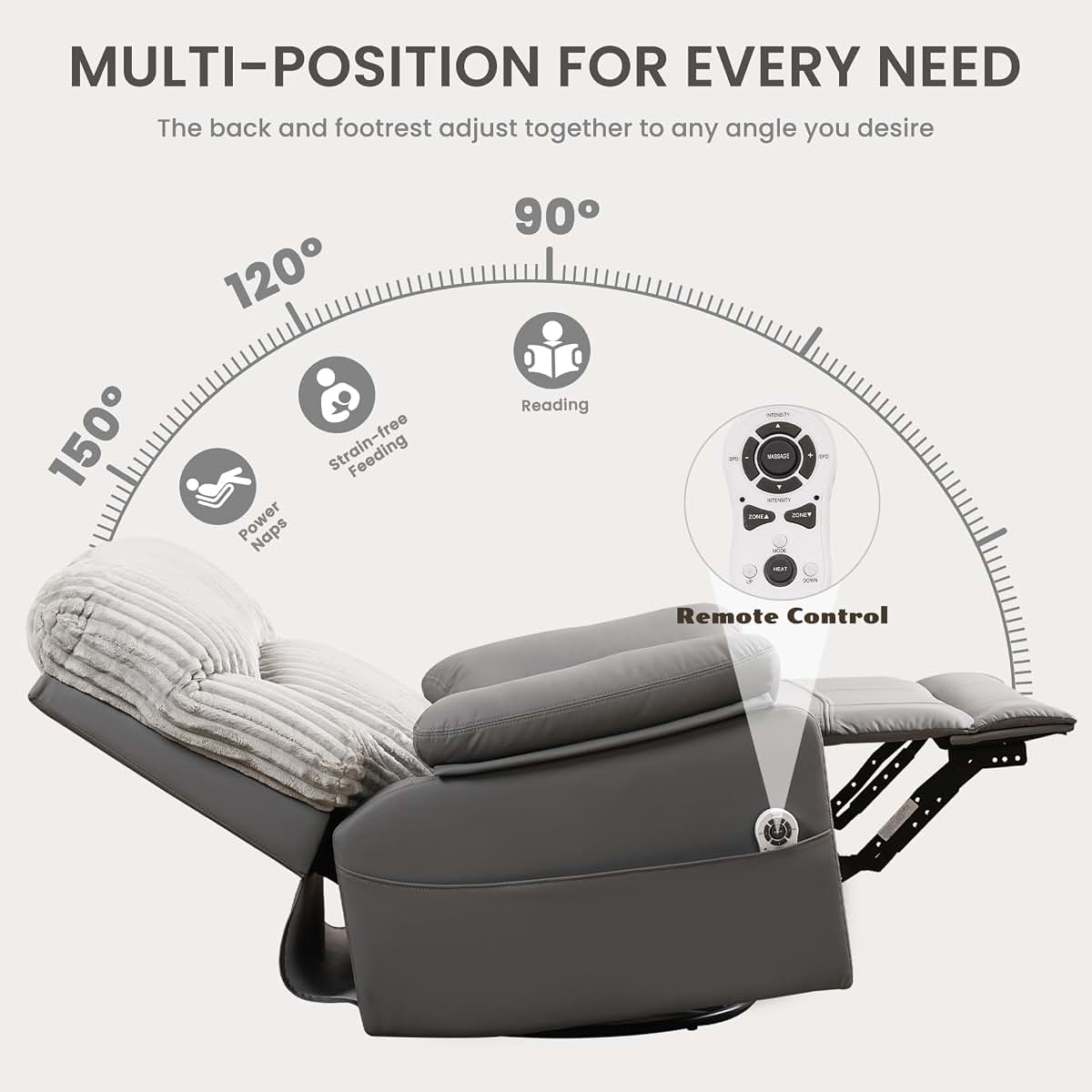 GRAINELL Power Swivel Rocker Recliner Chair with Massage and USB Port