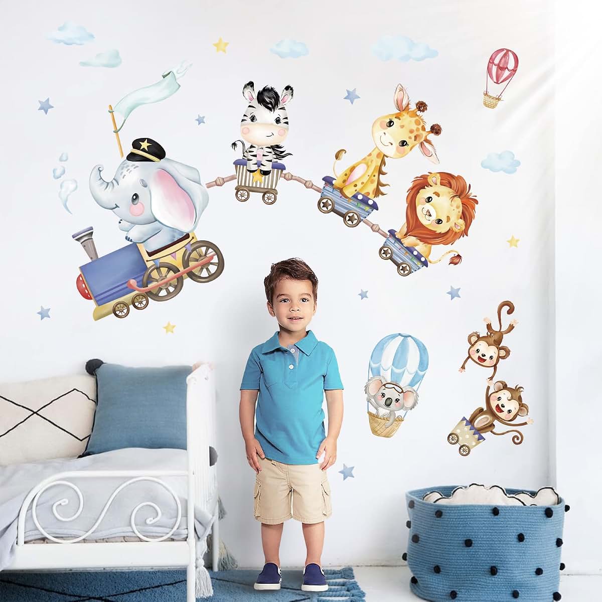 Wondever Animal Train Wall Decals Jungle Animals Elephant Wall Stickers