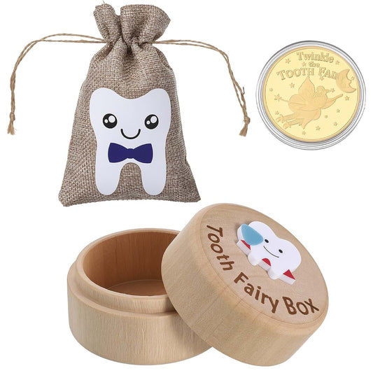 Gjinxi Tooth Fairy Box for Kids Wooden 3D Carved Keepsake Collection Lost Teeth Storage Container Box with Storage
