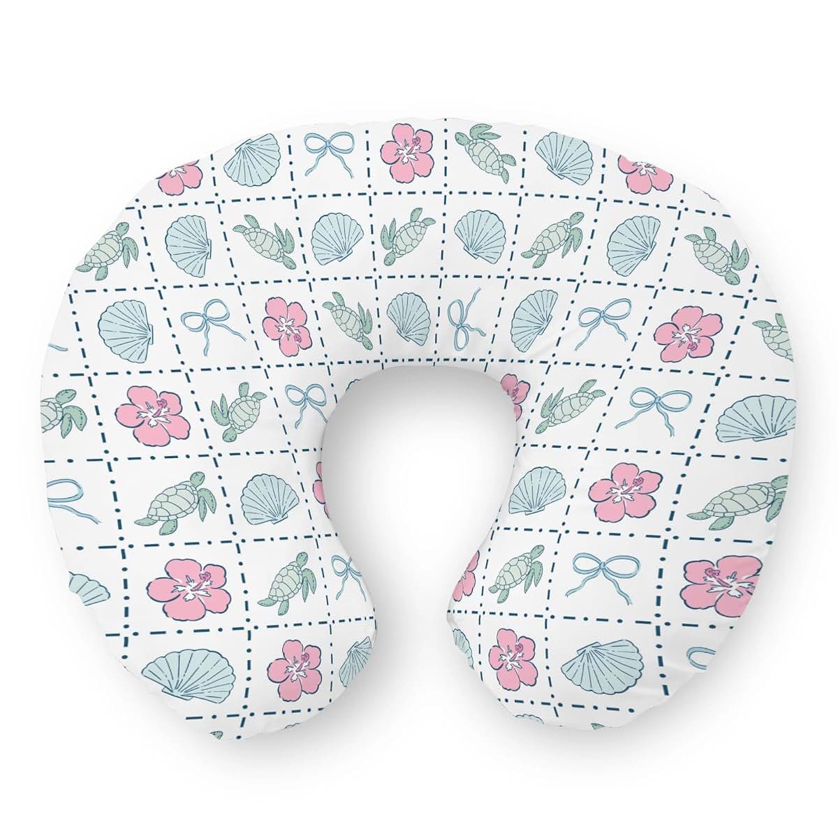 Selgkds Boho Sea Turtles Nursing Pillow Cover Blue Seashells Polyester Zipper Slipcover
