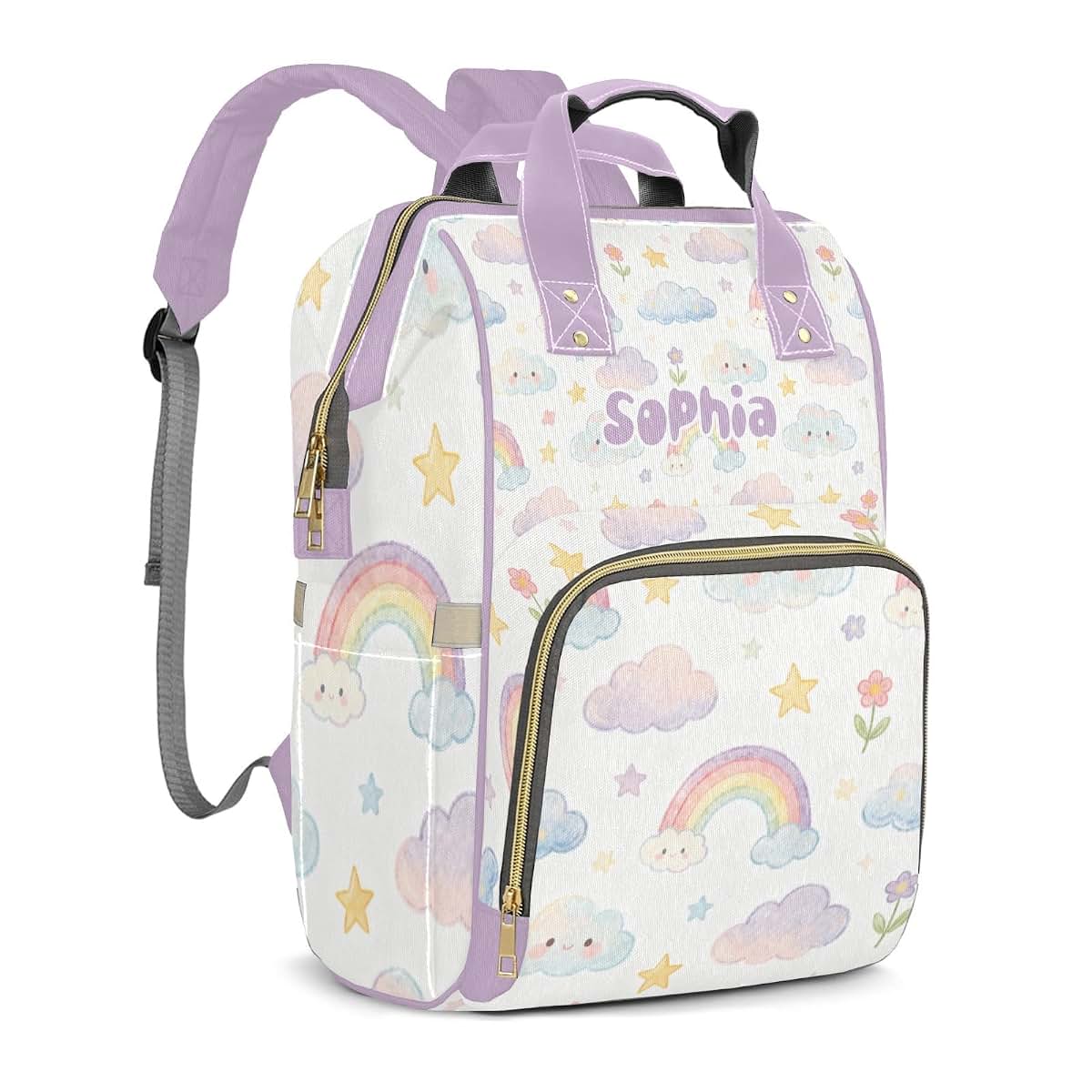 YallLocoMo Personalized Diaper Bag Backpack Name Watercolor Rainbow Cloud Clear Up Clutter: Big Capacity Waterproof Bag