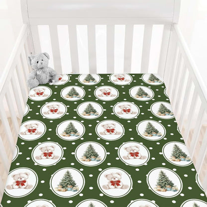 Cstdyfrv Green Christmas Bear Bows Baby Crib Sheets Cute Bear Christmas Trees Gifts Soft Baby Sheets Winter Holiday (photo 2)