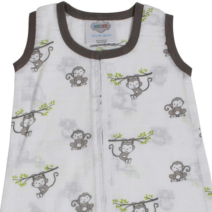 Bacati - Muslin Happy Monkeys Sleeping bag (Wearable Blankets) (Newborn, Gray)