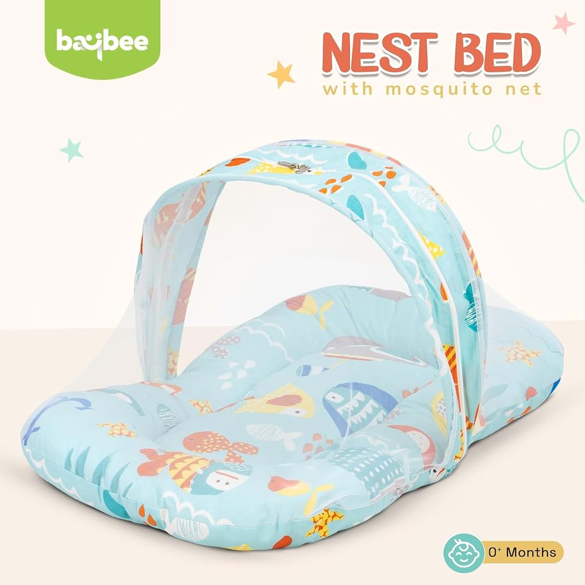PGM DISTRIBUTORS BAYBEE Baby Bedding Set with Mosquito Net, Mattress, Neck Pillow, 0-6 Months, Travel Friendly (Light (photo 3)