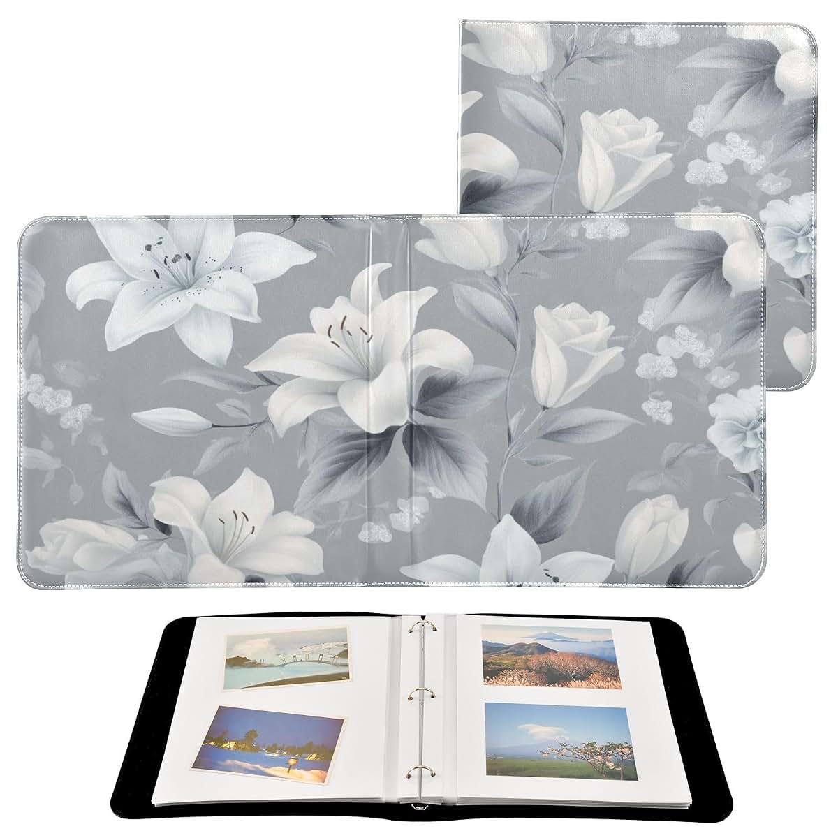 BabyOneStop Qumton Large Photo Album With Lily Flower Art Leather Cover