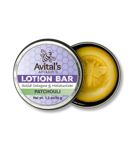 Avital's Apiaries Patchouli Lotion Bar – Solid Moisturizer with Shea Butter & Beeswax – Natural, Plastic-Free Body
