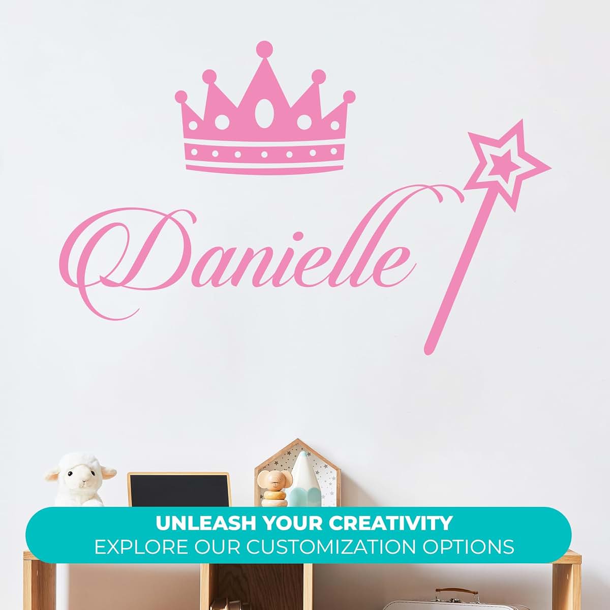 e-Graphic Design Inc Custom Name with Crown and Scepter Princess Wall Decals I Personalized Wall Decor for Girl Bedroom
