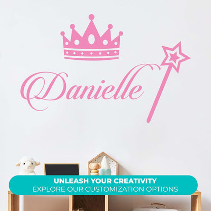 e-Graphic Design Inc Custom Name with Crown and Scepter Princess Wall Decals I Personalized Wall Decor for Girl Bedroom