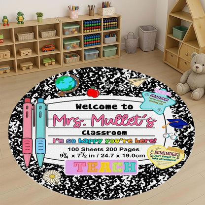 Chillgen Classroom Round Rug For Kids With Notebook Design