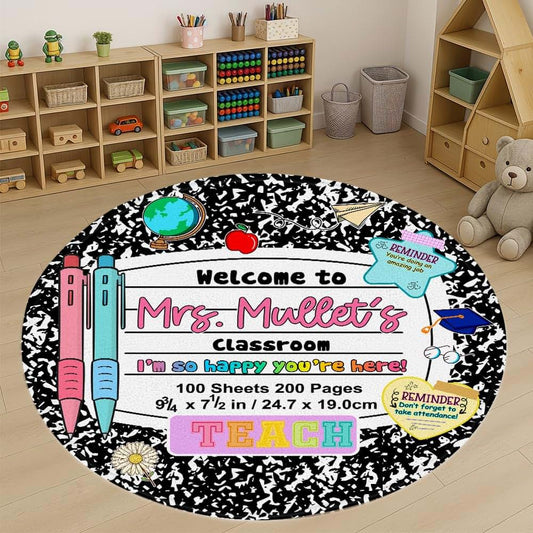 Chillgen Classroom Round Rug For Kids With Notebook Design