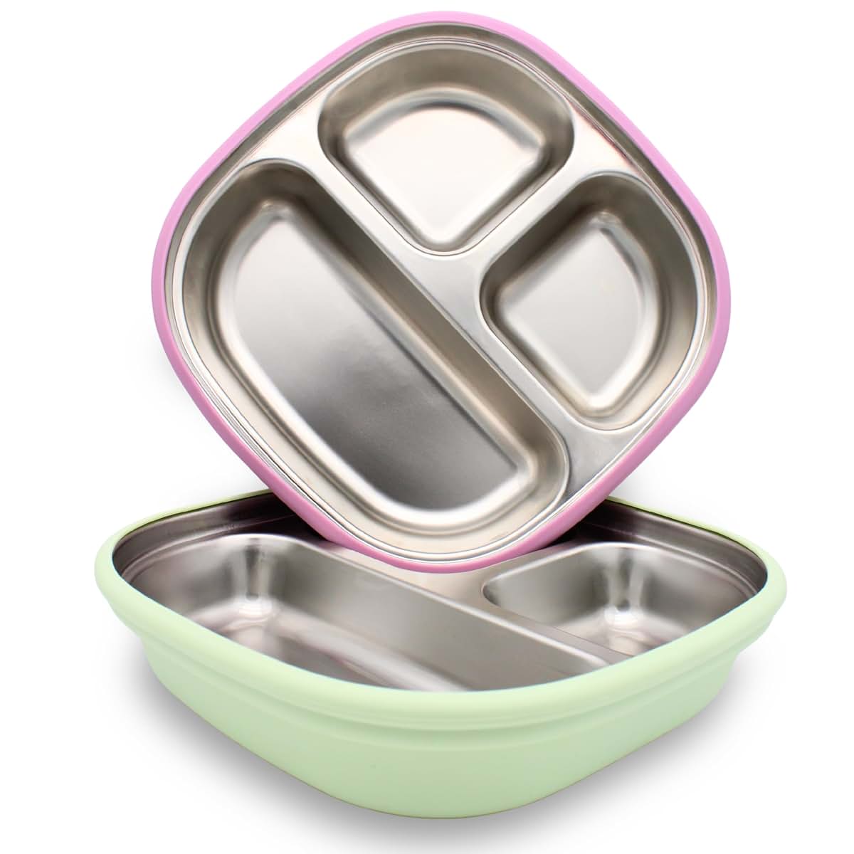 CubJoey Stainless Steel Kids Plates with Removable Silicone Suction Sleeves, 2 Pack