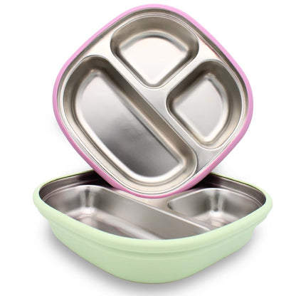 CubJoey Stainless Steel Kids Plates with Removable Silicone Suction Sleeves, 2 Pack