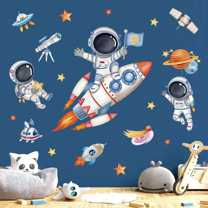 wondever Rocket Astronaut Wall Decals Planet Outer Space Wall Stickers (photo 2)