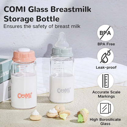 COMI Natural Glass Baby Bottle,Standard Neck Breastmilk Storage Bottle for Fridge,Breast Milk Container,Breast Pump (photo 3)