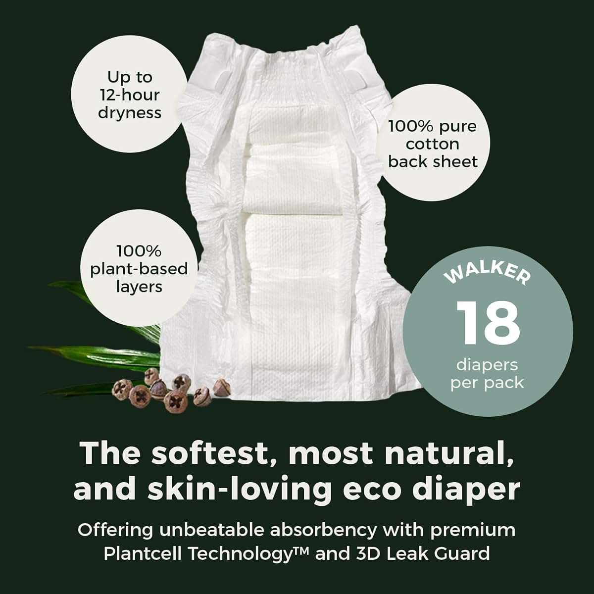 Ecoriginals Eco Walker Diapers Size 5 Plant-Based Disposable 27-40 lbs 18 Pack