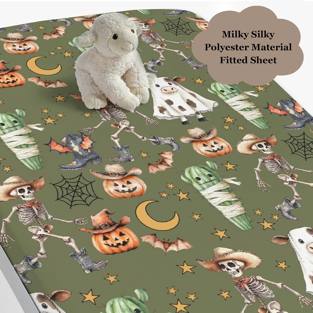 BabyOneStop Halloween Western Cowboys Skeleton Pumpkin Fitted Crib Sheet 28x52
