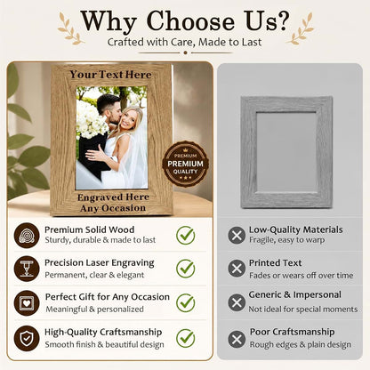 WBW Personalized Engraved Wood Photo Frame, Custom Text ＆ Picture 4x6/5x7 Frame