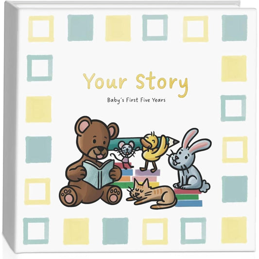 Claena First Five Years Baby Book - Gender-Neutral Design, 77 Fill-In Pages, Hard Cover & Protective Box