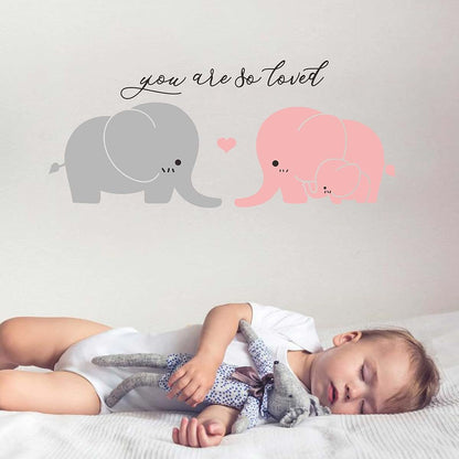 BabyOneStop Elephant Wall Decal Nursery Wall Stickers Pink Gray Matte Vinyl