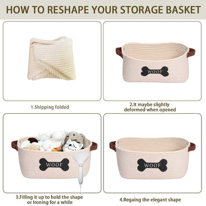 Brabtod Cotton Rope Storage Basket Medium with Handle for Toys, Blankets and Nursery Items - Beige