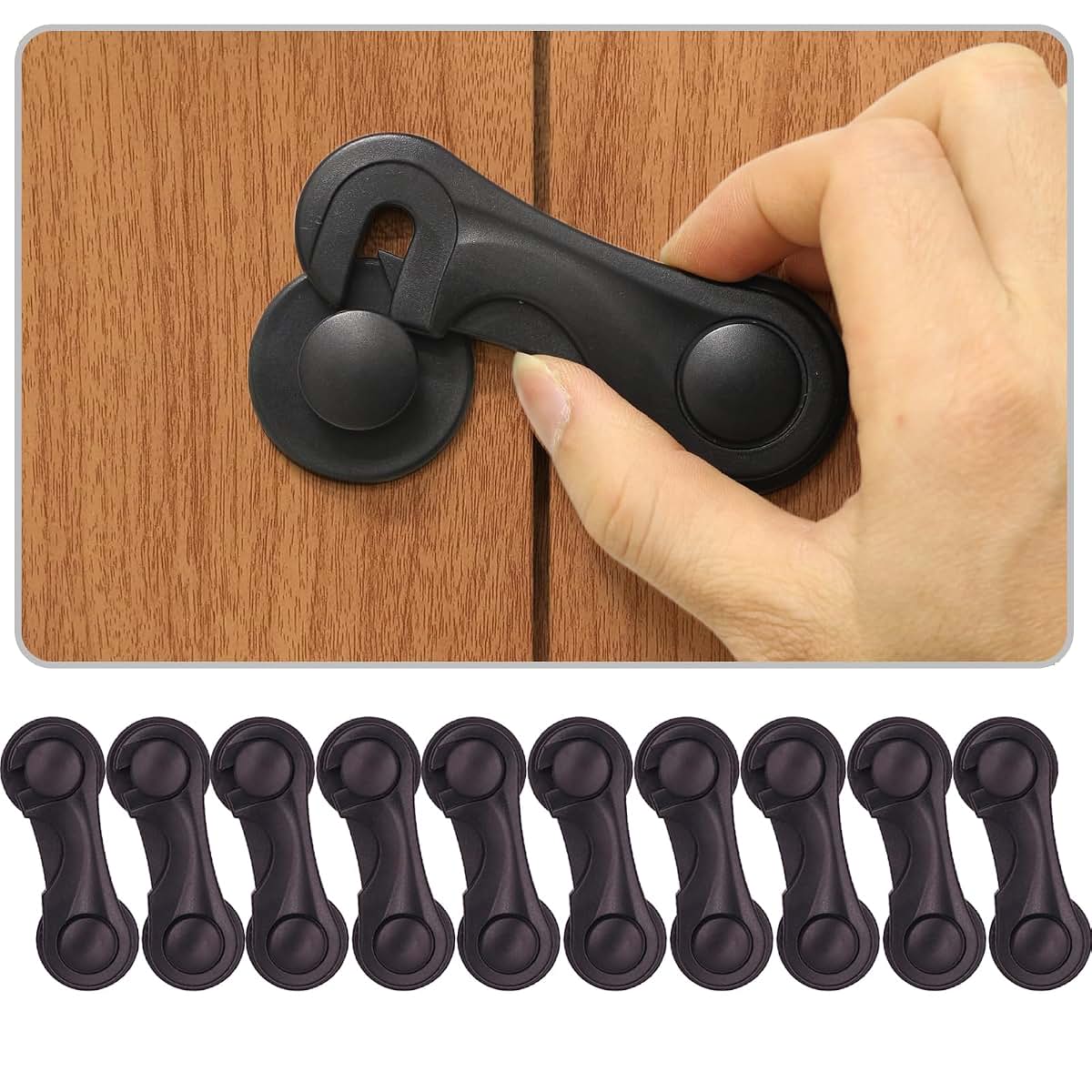 KongNai Childproof Cabinet Locks 10 Pack With Adhesive (Black)