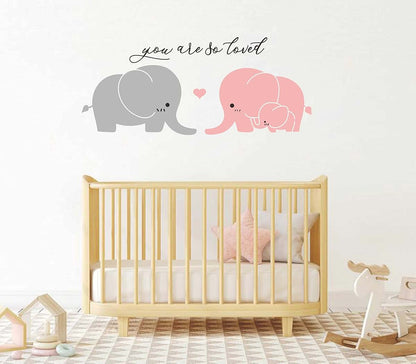 BabyOneStop Elephant Wall Decal Nursery Wall Stickers Pink Gray Matte Vinyl