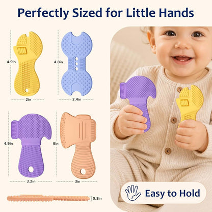 Tool Shaped Silicone Teething Toys, 4 Pack