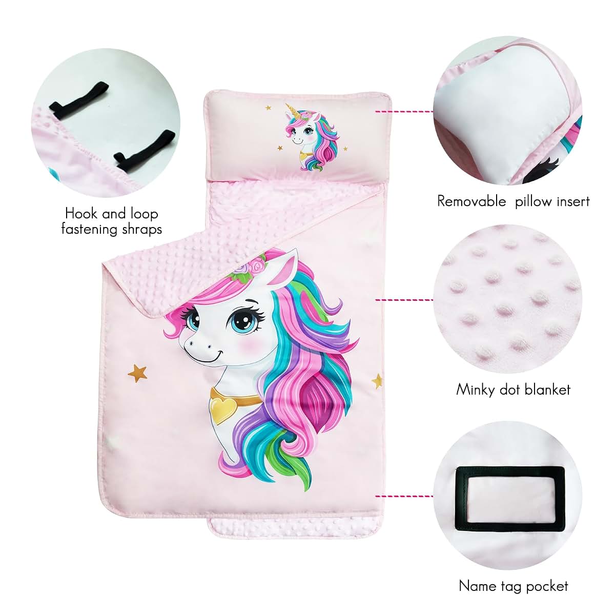 Dormlony Unicorn Toddler Nap Mat Set for Daycare and Travel