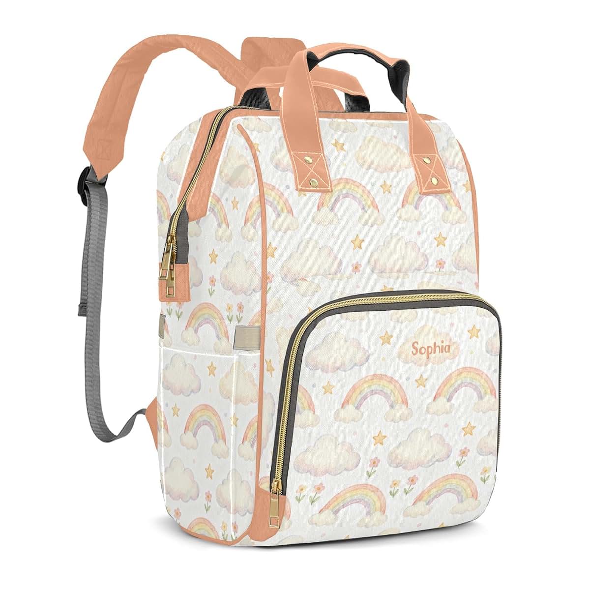 YallLocoMo Personalized Diaper Bag Backpack Name Watercolor Rainbow Star Floral Functional Waterproof Bag: Gift for (photo 2)