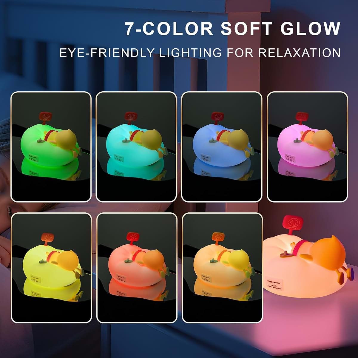 AuroraNiteBeam Duck Night Light for Nursery - 7 Color LED Lamp