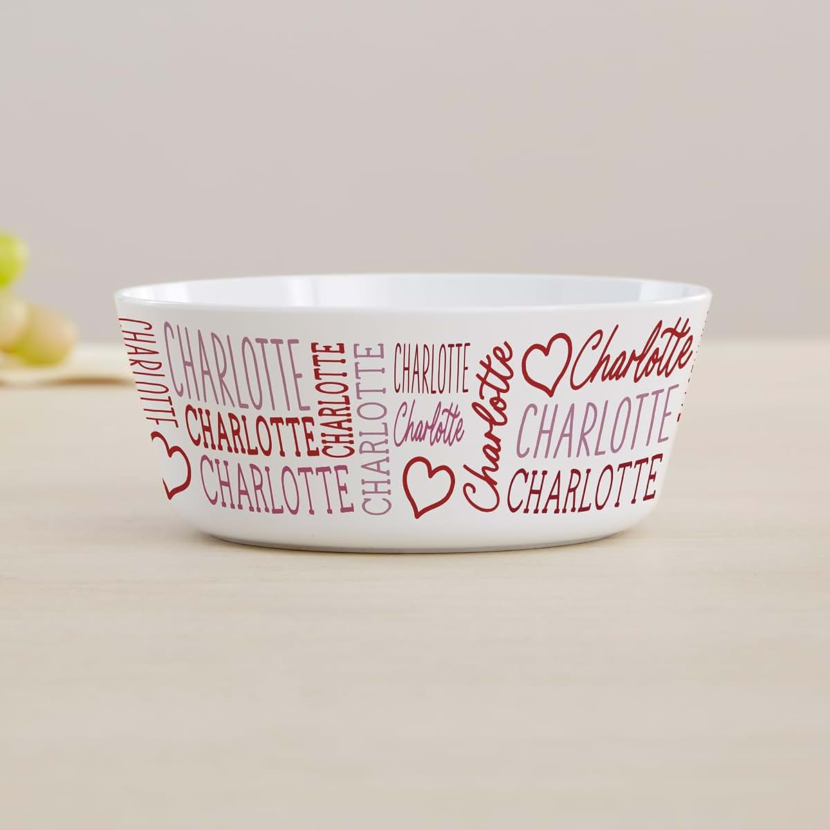Personalization Universe Repeating Name Heart Personalized Kids Bowl (photo 2)