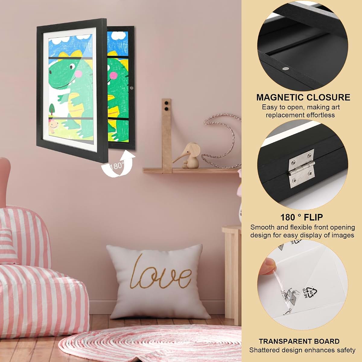 PHSSHOP 2 Pack Kids Artwork Frames Front Opening Black (photo 3)