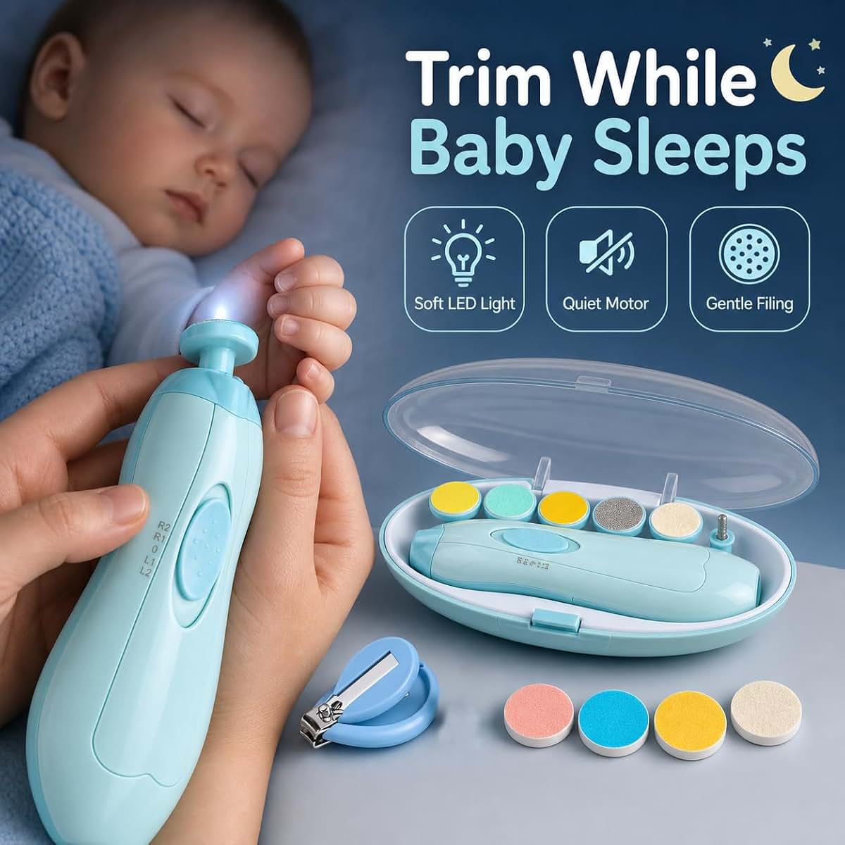 Gnker Baby Nail Trimmer, Electric File With LED Light (photo 3)