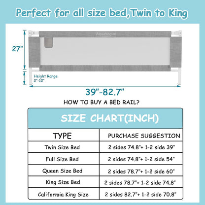 AquaVogue 3-Pack King Size Bed Rails For Toddlers - Height Adjustable