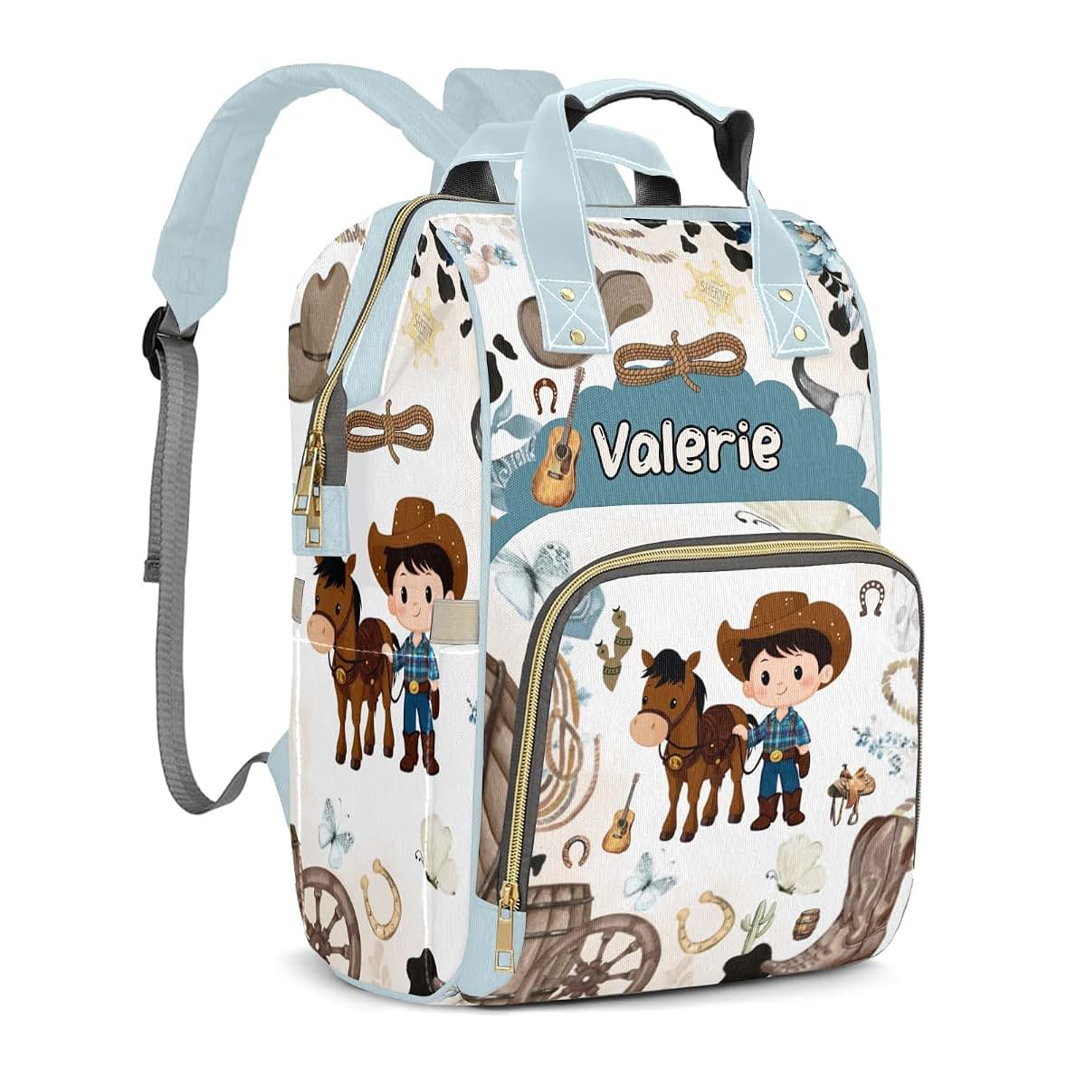 LiSoAkWE Horse Wild Personalized Diaper Bag Backpack,Customized Nappy Backpack for Travel Outdoor with Name,Mommy Bag