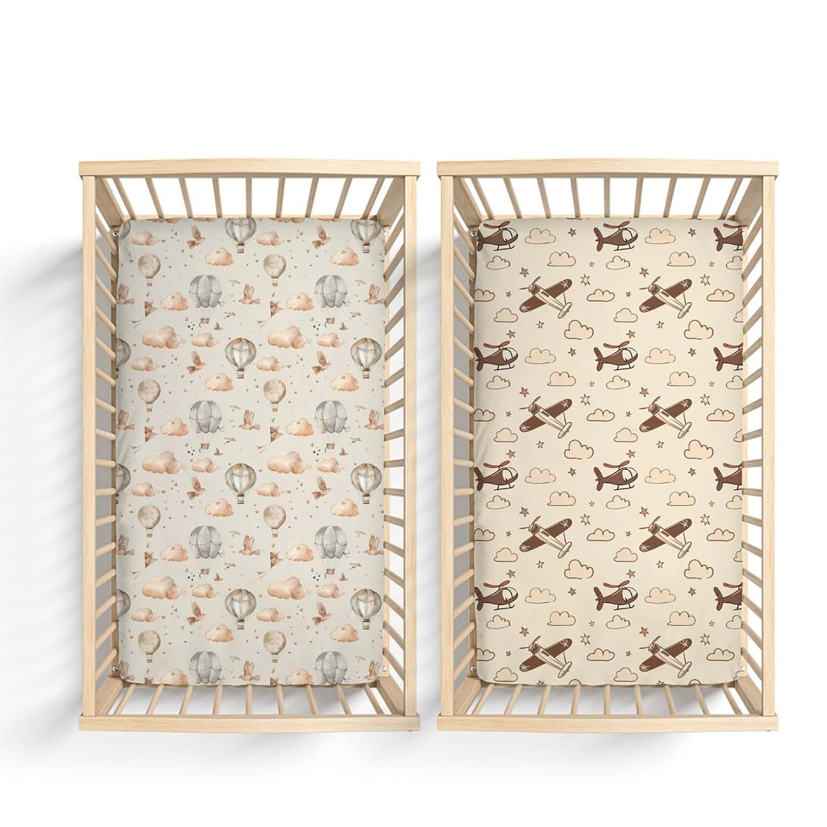 KuphiL10C 2 Pack Vintage Hot Air Balloon Crib Fitted Sheets, 28x52