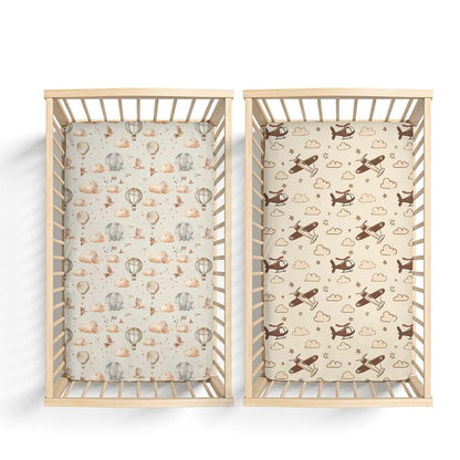 KuphiL10C 2 Pack Vintage Hot Air Balloon Crib Fitted Sheets, 28x52