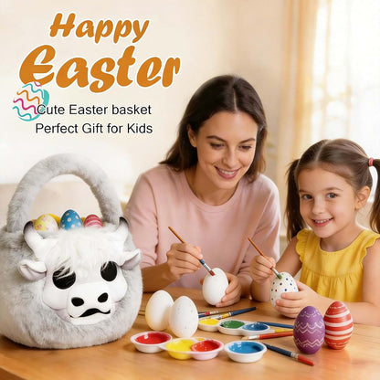 ZRPSIZP Easter Basket, Soft skeleton Cow Plush Baskets, Easter Egg Hunt Buckets, Easter Decorations Indoor Outdoor (photo 4)