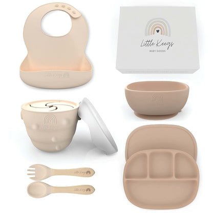 Little Keegs Baby Feeding Set - Baby Must Haves Gift Set - Baby Led Weaning Supplies - Toddler Silicone Feeding Set