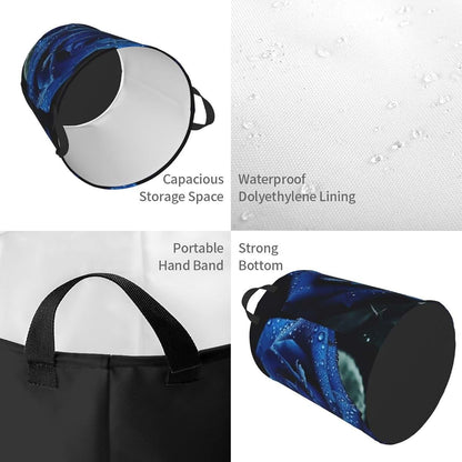 AdaNti Blue rose print Circular Hamper Waterproof Storage Bin Organizer Basket Laundry Hamper With Handles For Clothes (photo 4)