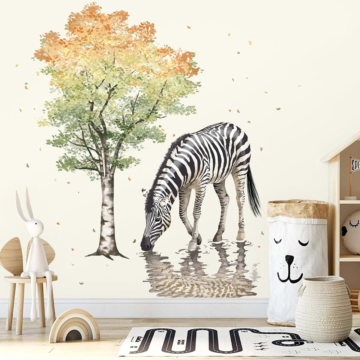DTLIFEK Colorful Giant White Birch Tree And Zebra Wall Decal