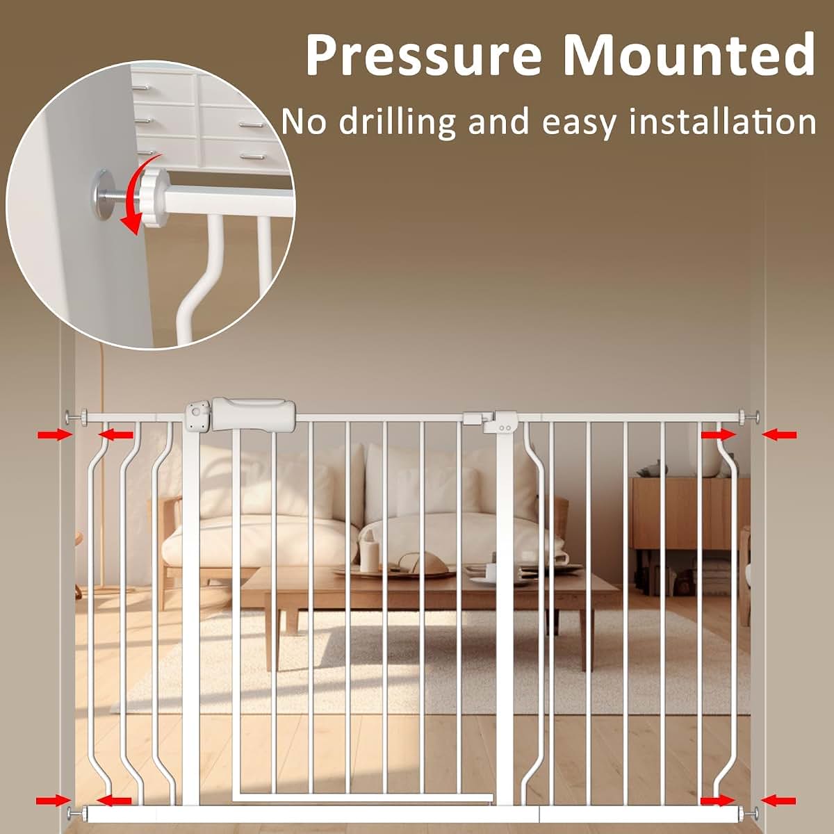 Allaibb Extra Wide Pressure Mounted Baby Gate 66.93-71.65 Inch White