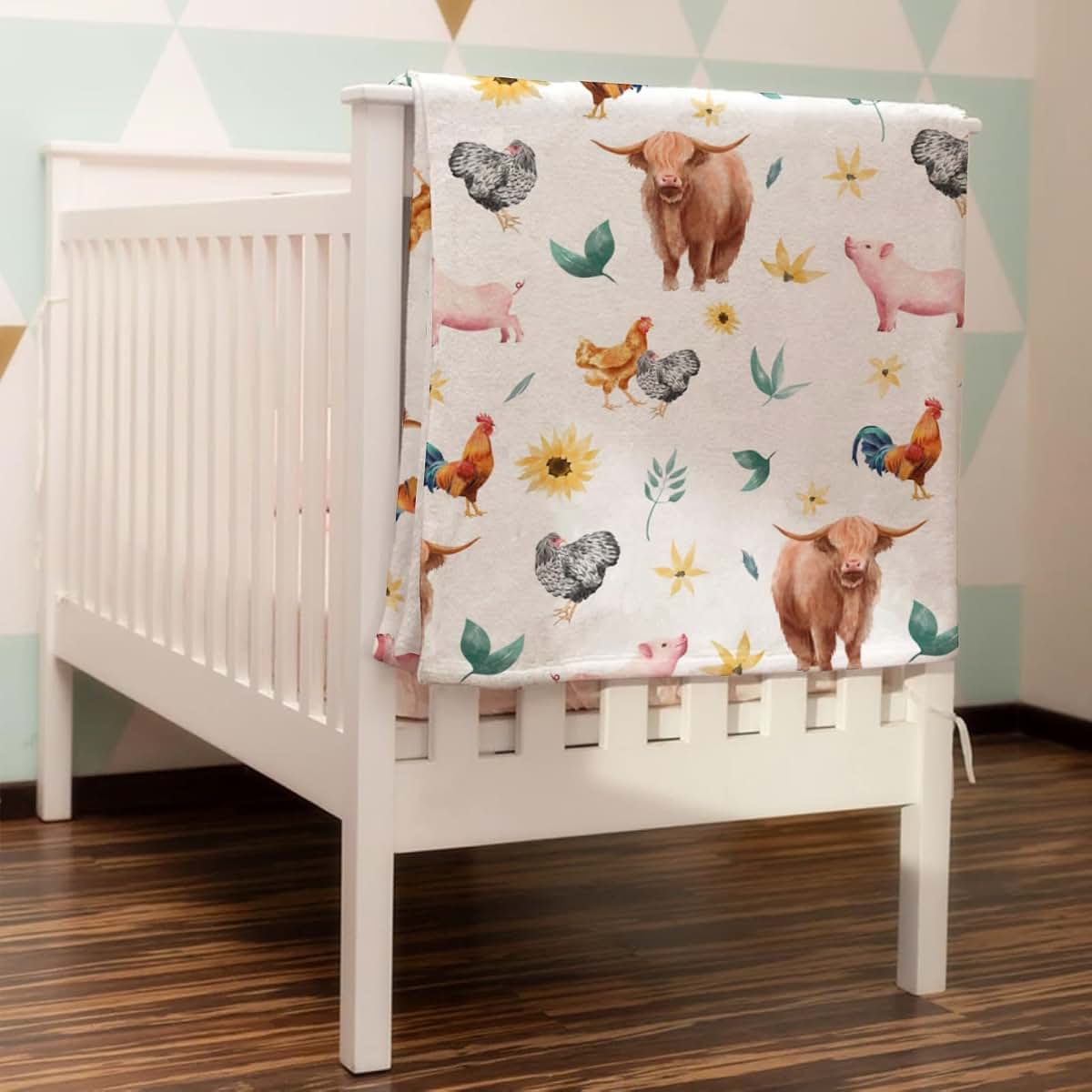 Farm Animals Baby Blanket Flannel Soft 30x40 Inches Swaddle Nursery
