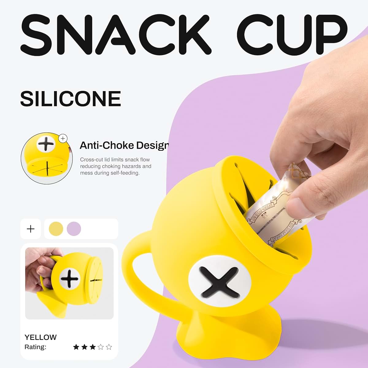 Li & Zhao Yellow Toddler Snack Cup With Easy-Grip Handles (photo 2)