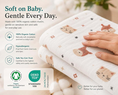 Koala Babycare 5 Pack 20"x10" Organic Burp Cloths for Baby Boys and Girls - GOTS & OEKO-TEX Cotton Burp Rags for