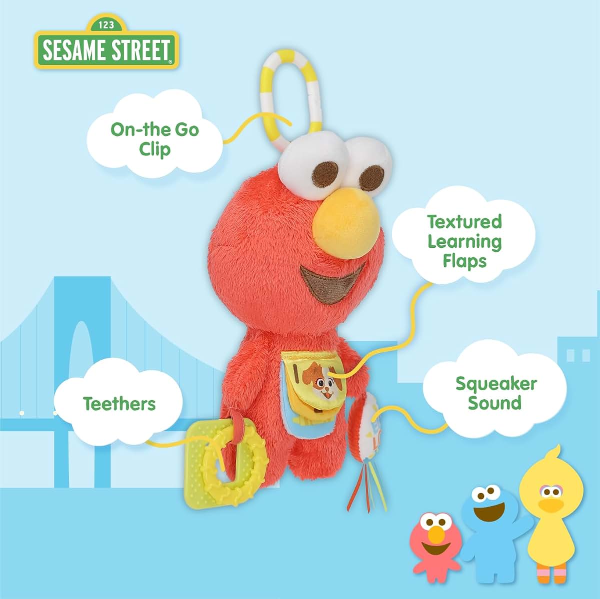 Sesame Street Elmo Activity Toy with Teether Rings and Sensory Sounds